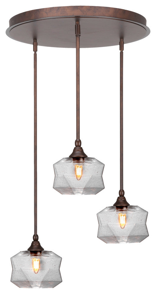 Empire 3-Light Cluster Pendalier, Bronze/Clear Bubble