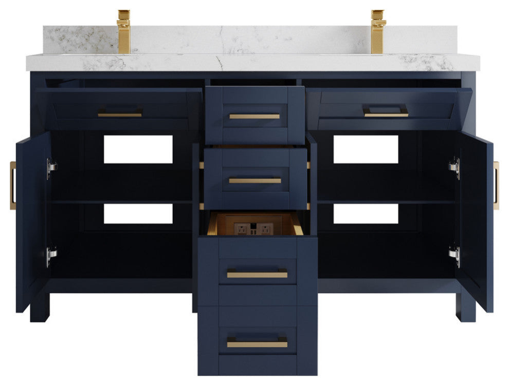 Cambridge 60 Double Bathroom Vanity in Hale Navy Blue 2" Calacatta Nuvo