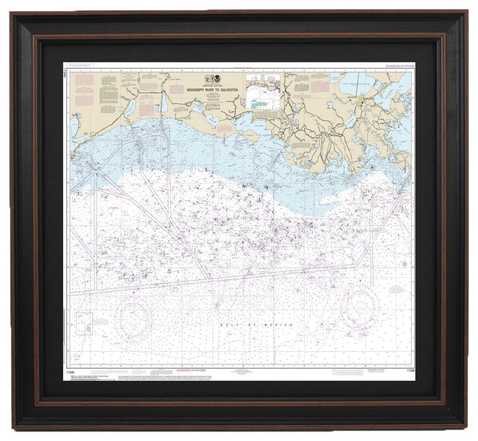 Nautical Chart, Mississippi River to Galveston, Framed