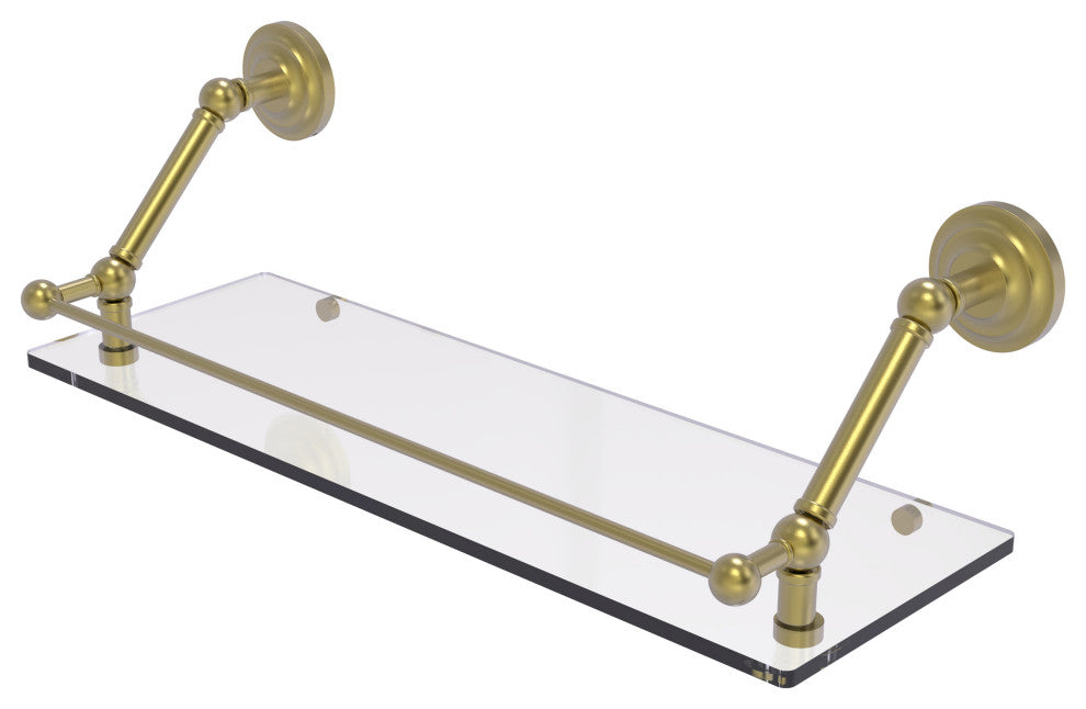 Prestige Que New 24" Floating Glass Shelf with Gallery Rail, Satin Brass