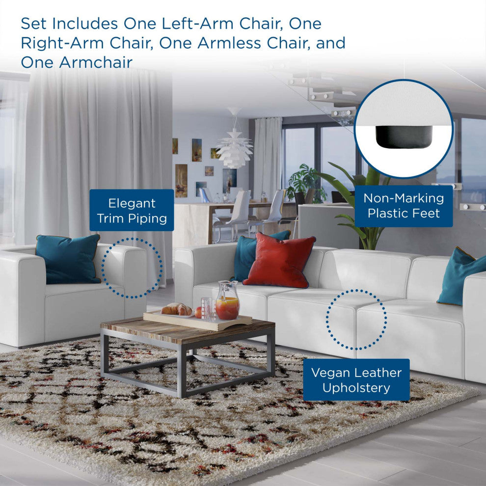 Armchair and Sofa Set, Faux Vegan Leather, White, Modern, Lounge Hospitality