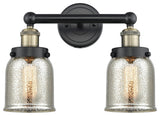 Edison Small Bell 2-Light 16" Vanity Light, Black Antique Brass, Mercury Shade