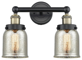 Edison Small Bell 2-Light 16" Vanity Light, Black Antique Brass, Mercury Shade