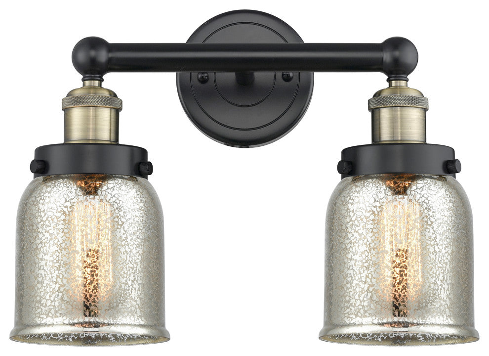 Edison Small Bell 2-Light 16" Vanity Light, Black Antique Brass, Mercury Shade