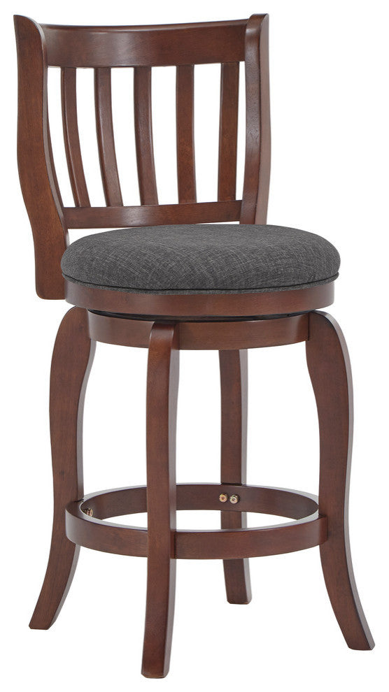 Rosann Slat Back Linen 24" Swivel Counter Stool, Dark Grey