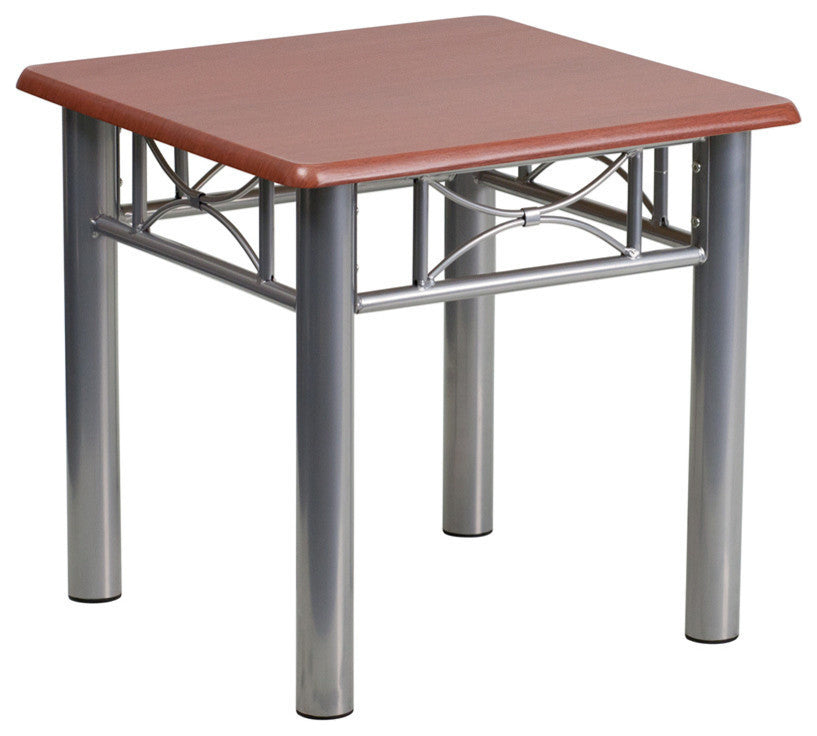 Mahogany Laminate End Table with Silver Steel Frame