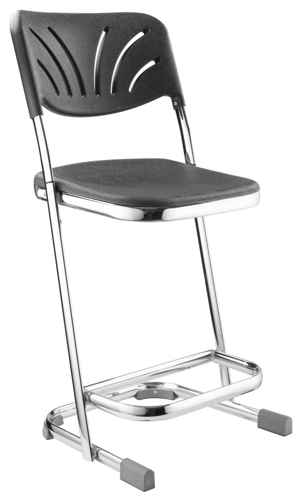 NPS Elephant Z-Stool With Backrest, Black Seat and Chrome Frame, 22 in. Height