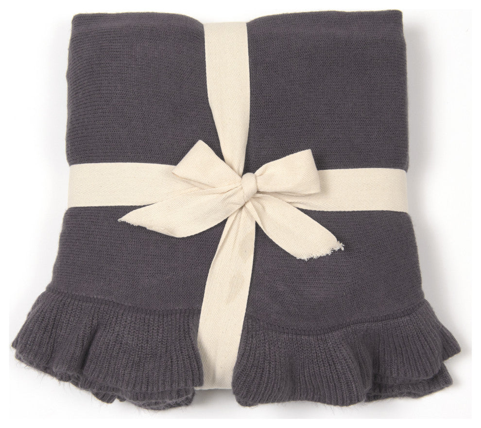 Ruffle Border Throw, Grey