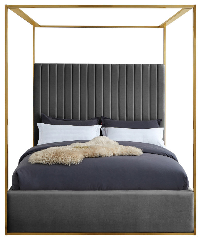 Jones Upholstered Bed, Gray, Queen, Velvet