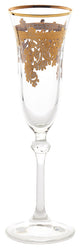 Set of 4 Embellished 24K Gold Crystal Flute Goblets-Made In Italy