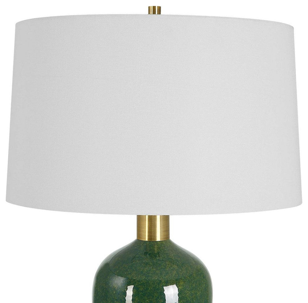 Classic Mottled Dark Green Gloss Ceramic Table Lamp 29 in Moss Antiqued Brass