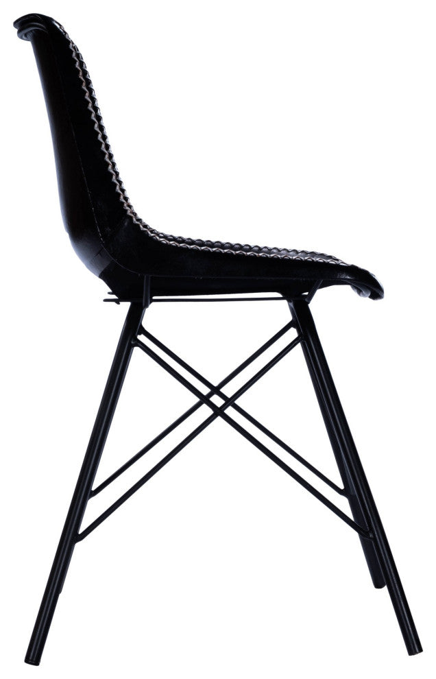 Black Contrast Stitch Leather Dining Chair