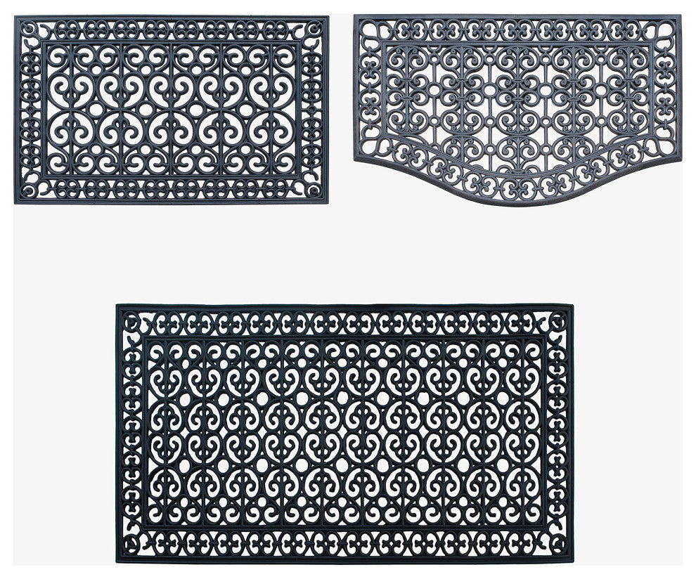 A1HC 3-Piece Rubber Grill Doormat Bundle, For Front, Patio & Garage Entrance