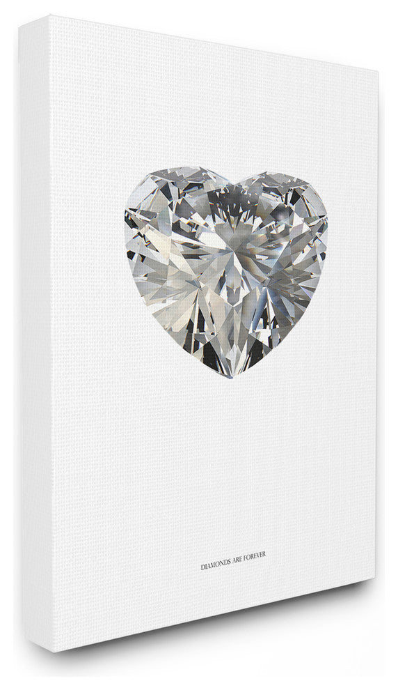 Diamonds Are Forever Minimal White Heart Cut Shape Canvas, 16"x20"