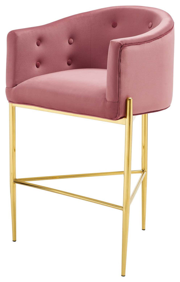 Tufted Bar Stool Chair Barstool, Set of 2, Velvet, Metal, Pink, Modern, Bar Pub