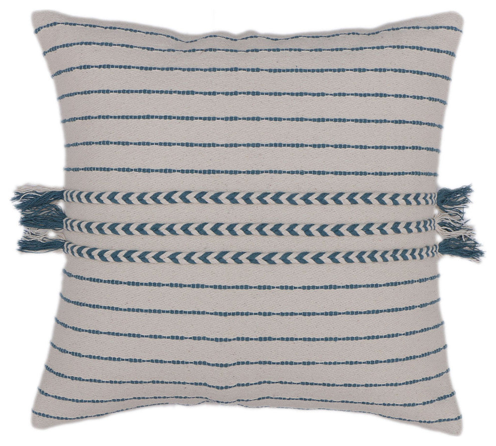 Gray Machine Woven with Tassels Burwell Throw Pillow, 20" x 20"