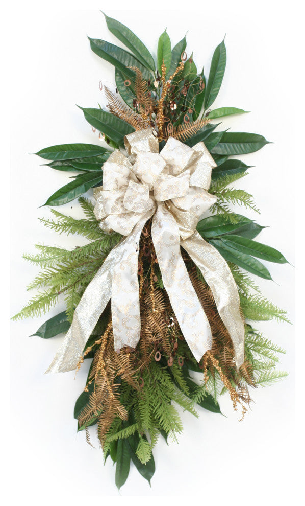 Pine Swag with Bronze Fern and Ivory Ribbon
