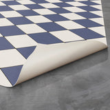 Joli Sol Checkers Blue and Ivory Vinyl Mat, 48x72 Rectangle
