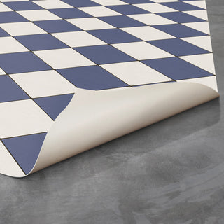 Joli Sol Checkers Blue and Ivory Vinyl Mat, 48x72 Rectangle