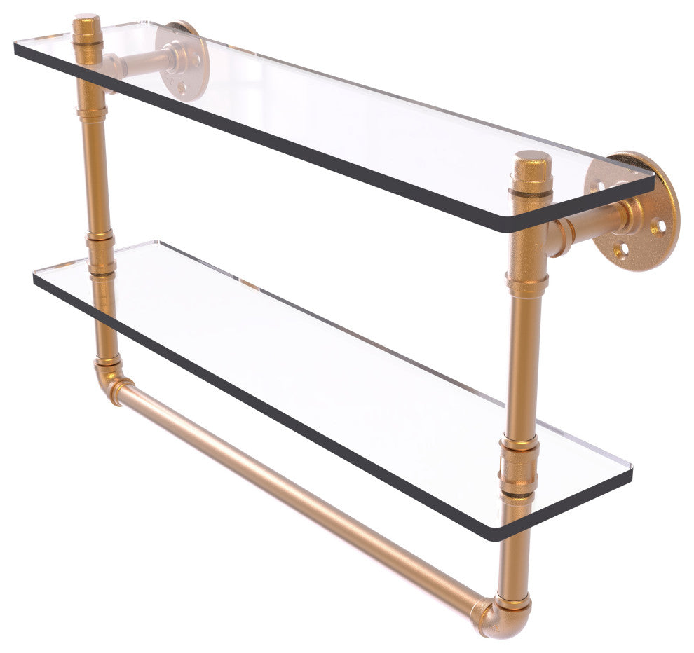 Pipeline Doulbe Glass Shelf with Towel Bar, Brushed Bronze, 22"
