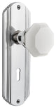 Deco Plate with Keyhole Privacy Waldorf White Milk Glass Knob, Bright Chrome