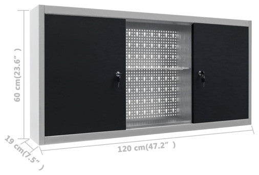 vidaXL Wall Mounted Tool Cabinet Industrial Style Metal Gray and Black Storage