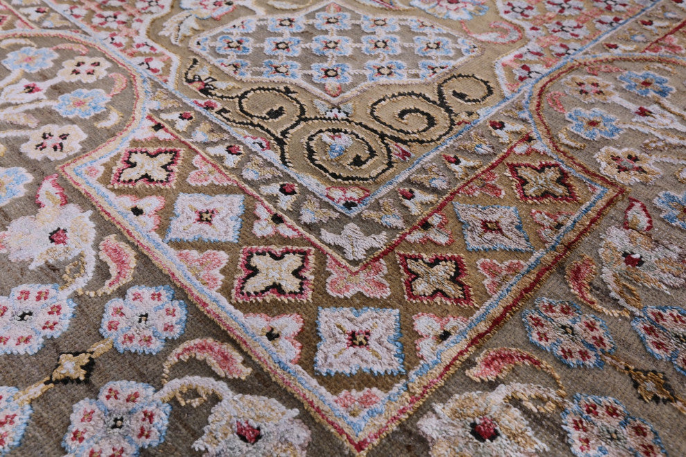 8' 11" X 11' 10" Persian Wool and Silk Hand Knotted Rug Q5963