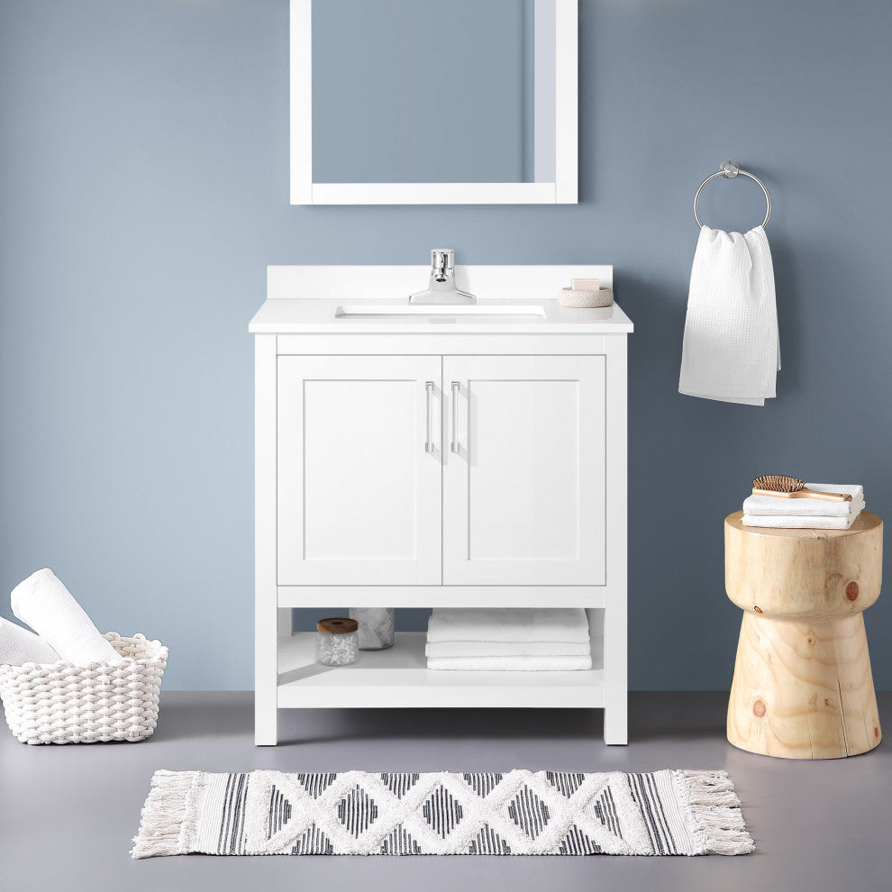 Ove Decors Vegas Single Sink Bathroom Vanity Set With Countertop, White, White, 30"