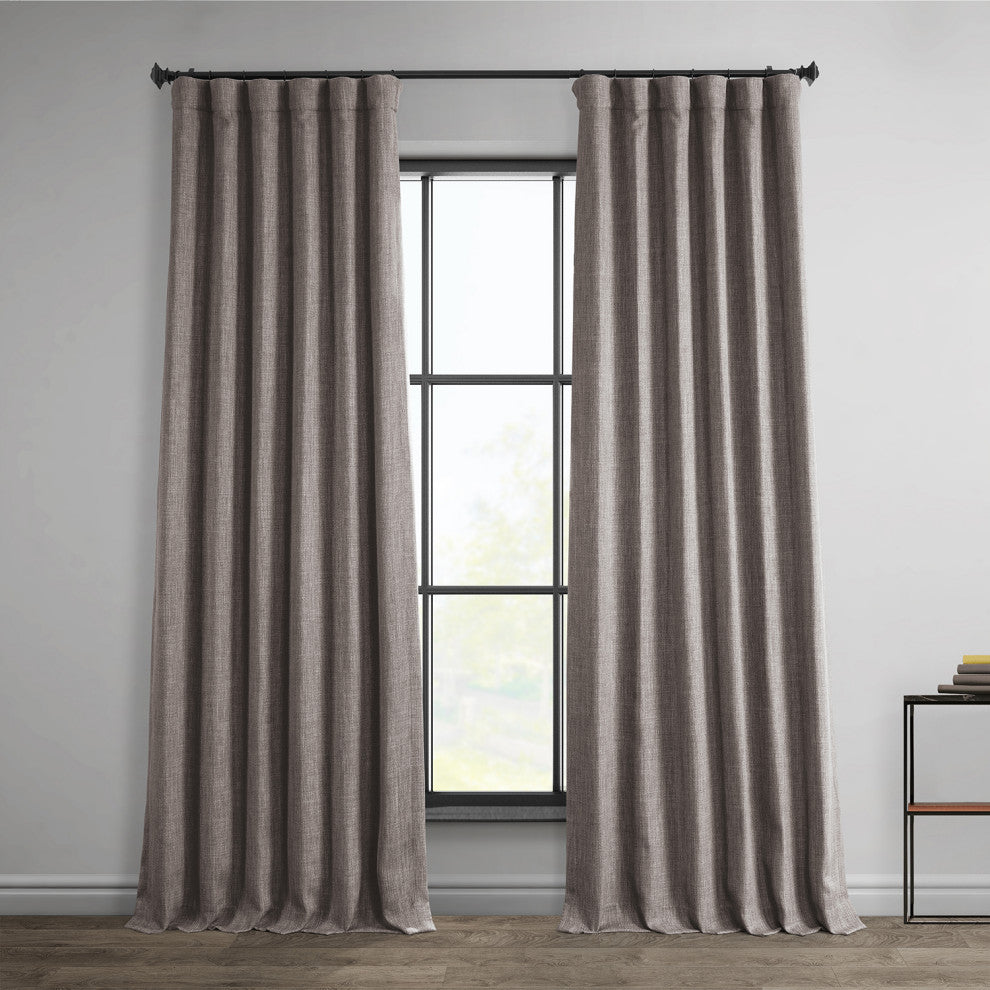 Faux Linen Darkening Curtain Single Panel, Mink, 50"x96"