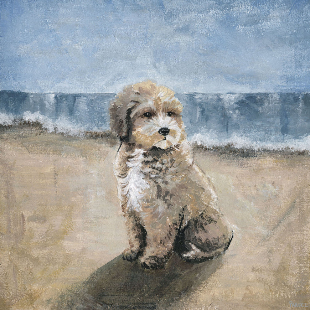 "Dog by the Beach" Painting Print on Wrapped Canvas, 12"x12"