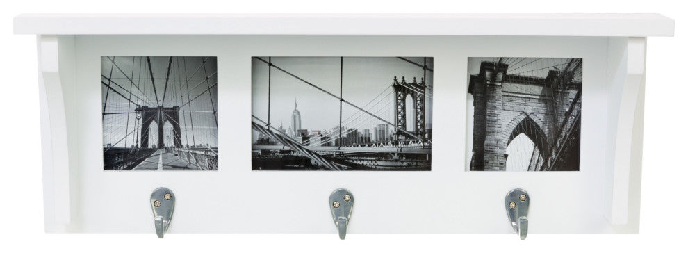 Kiera Grace Riley Wall Shelf and Picture Collage With 3 Hooks, White