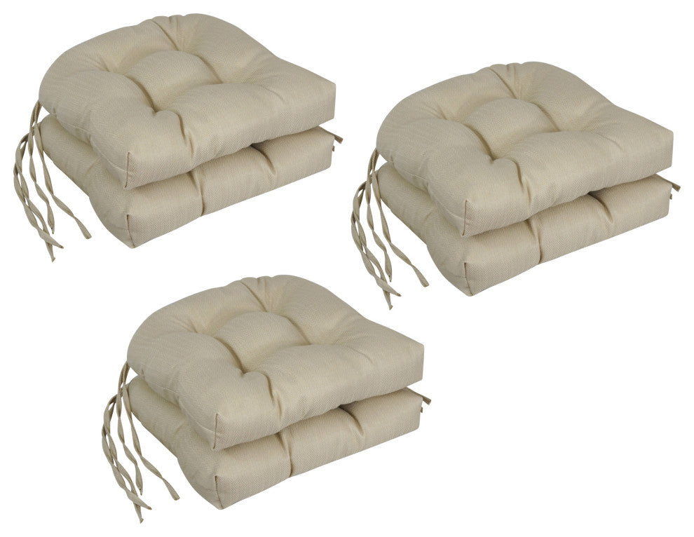 16" Spun Premium Outdoor U-Shaped Tufted Chair Cushions, Set of 6, Newfound Ecru