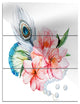 "Flowers and Peacock Feather" Glossy Metal Wall Art, 3 Panels, 28"x36"