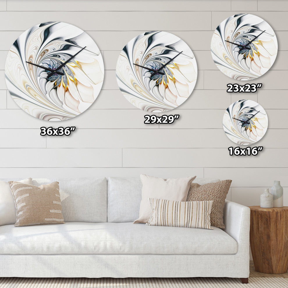 White Stained Glass Floral Art Oversized Modern Metal Clock, 23x23
