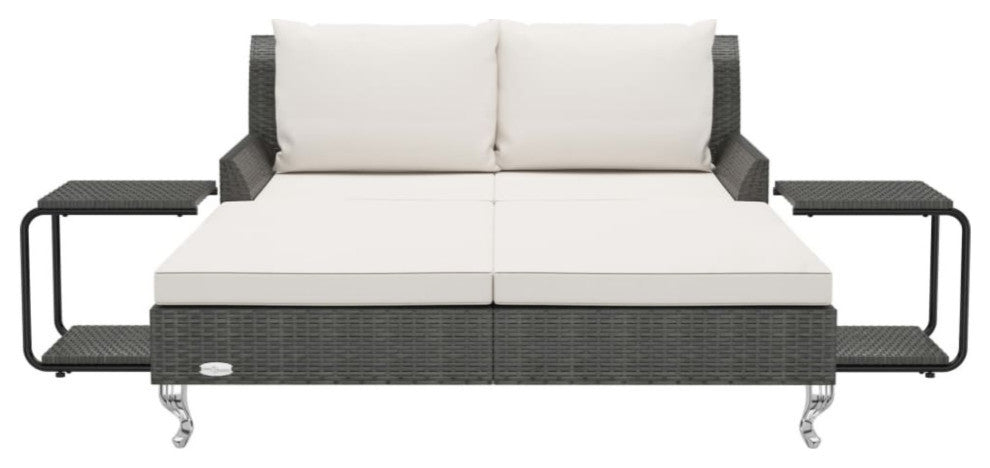 Vidaxl 2-Person Garden Sun Bed With Cushions Poly Rattan Black