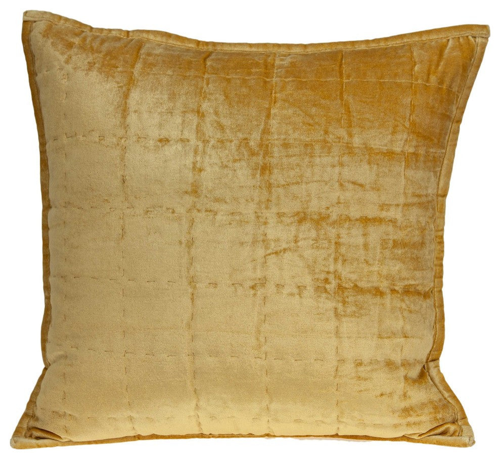20" X 7" X 20" Transitional Yellow Solid Quilted Pillow Cover With Poly Insert