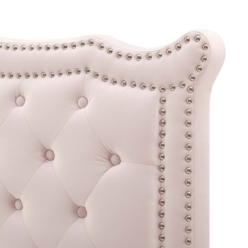 Tufted Headboard, Nailhead, King California Size, Pink, Velvet, Modern