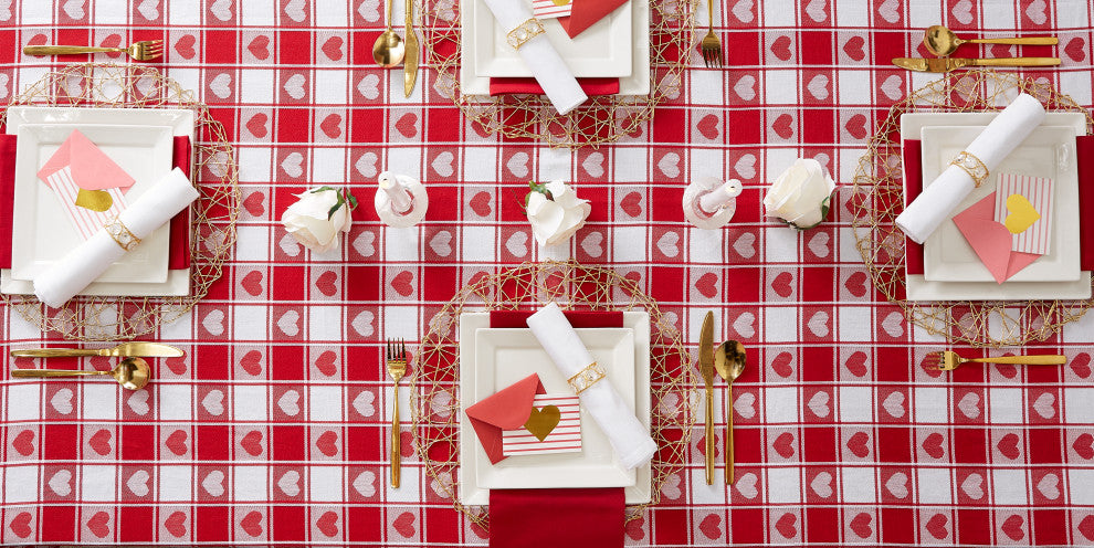 DII Woven Check Hearts Tablecloth 60"x84"