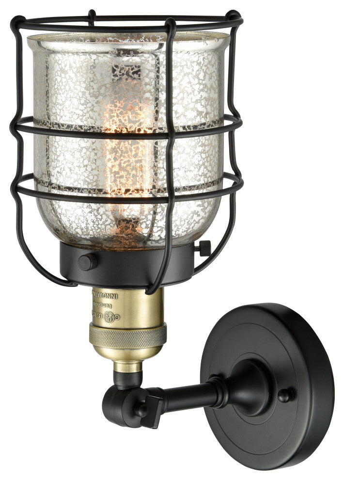 Small Bell Cage 1-Light Sconce, Black Antique Brass, Silver Plated Mercury
