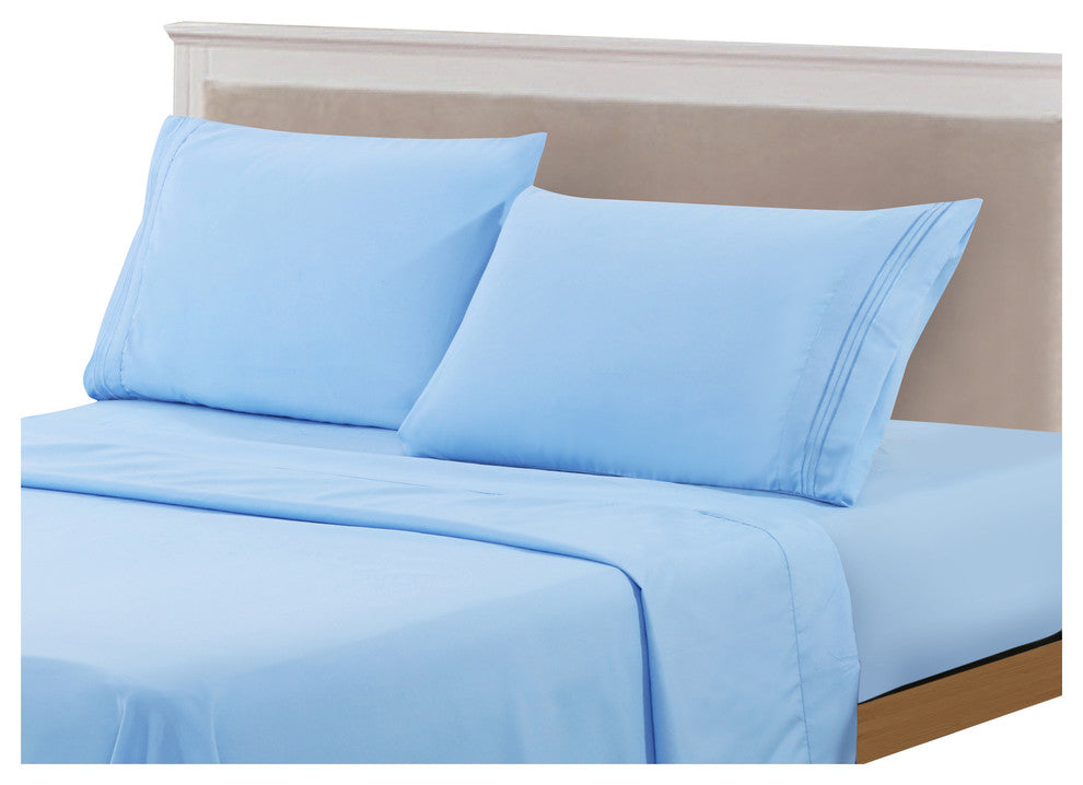 Brushed Microfiber Embroidered 1800 Bedding, 4 Piece, Blue, King