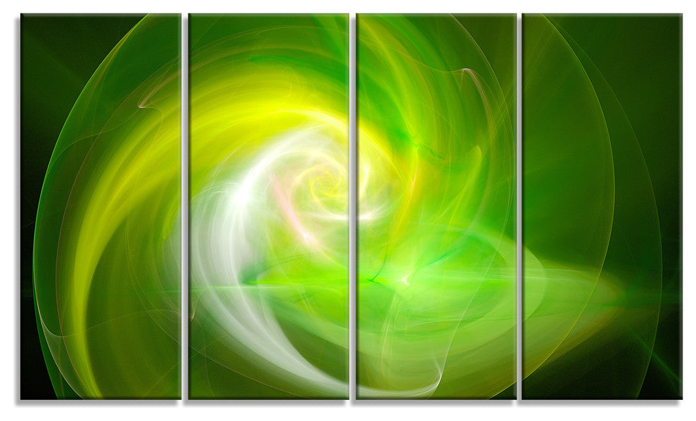 Green Fractal Abstract Illustration, Abstract Canvas Wall Art, 48"x28", 4 Panels