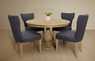 Jenna 48" Dining Set in Solid Wood With 4 Jill Chairs in Blue Fabric