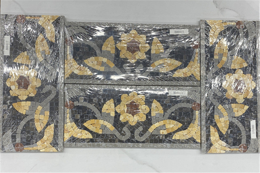 Marble Mosaic Border Listello Tile Wintersweet Gold 5.5x12 Tumbled, 1 piece