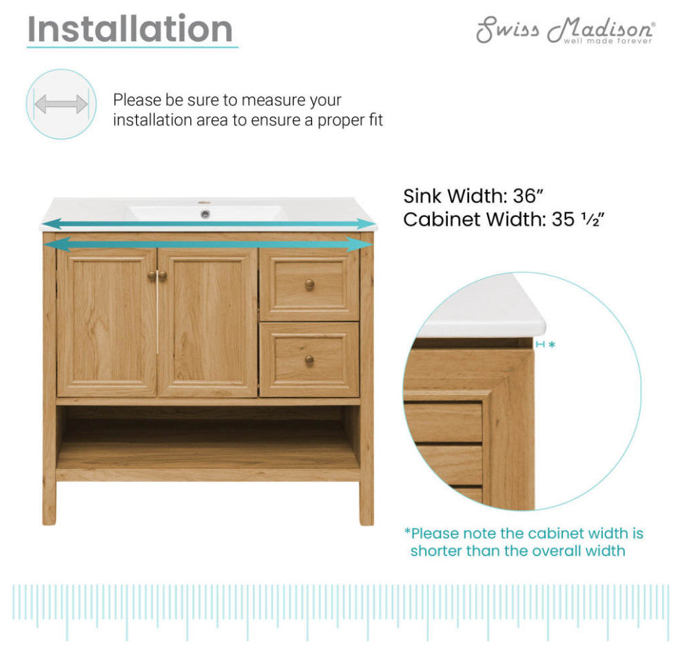 Chateau 36" Bathroom Vanity, Natural Oak