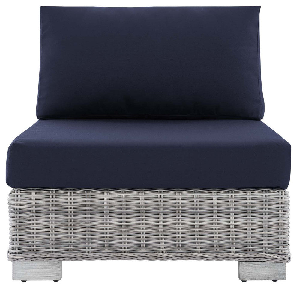 Conway Sunbrella Outdoor Patio Wicker Rattan Armless Chair Light Gray Navy