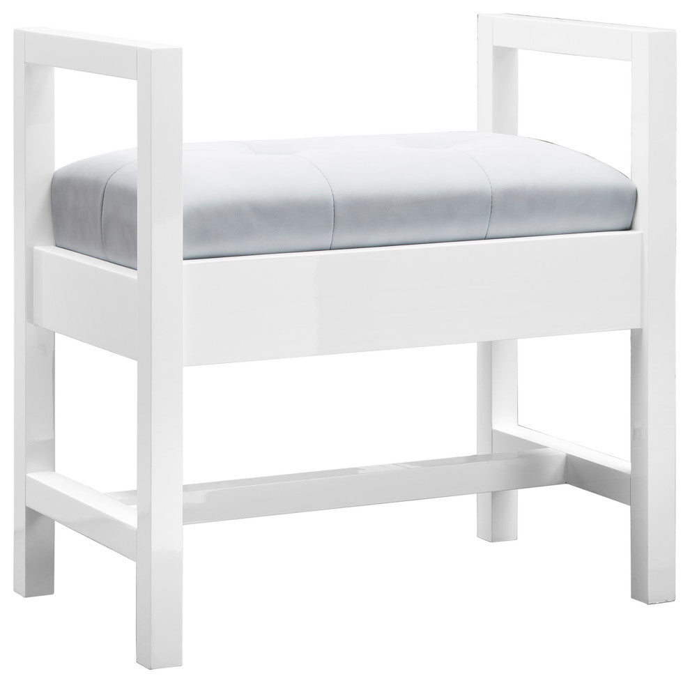 Addison 24.5" Upholsted Bench, Glossy White
