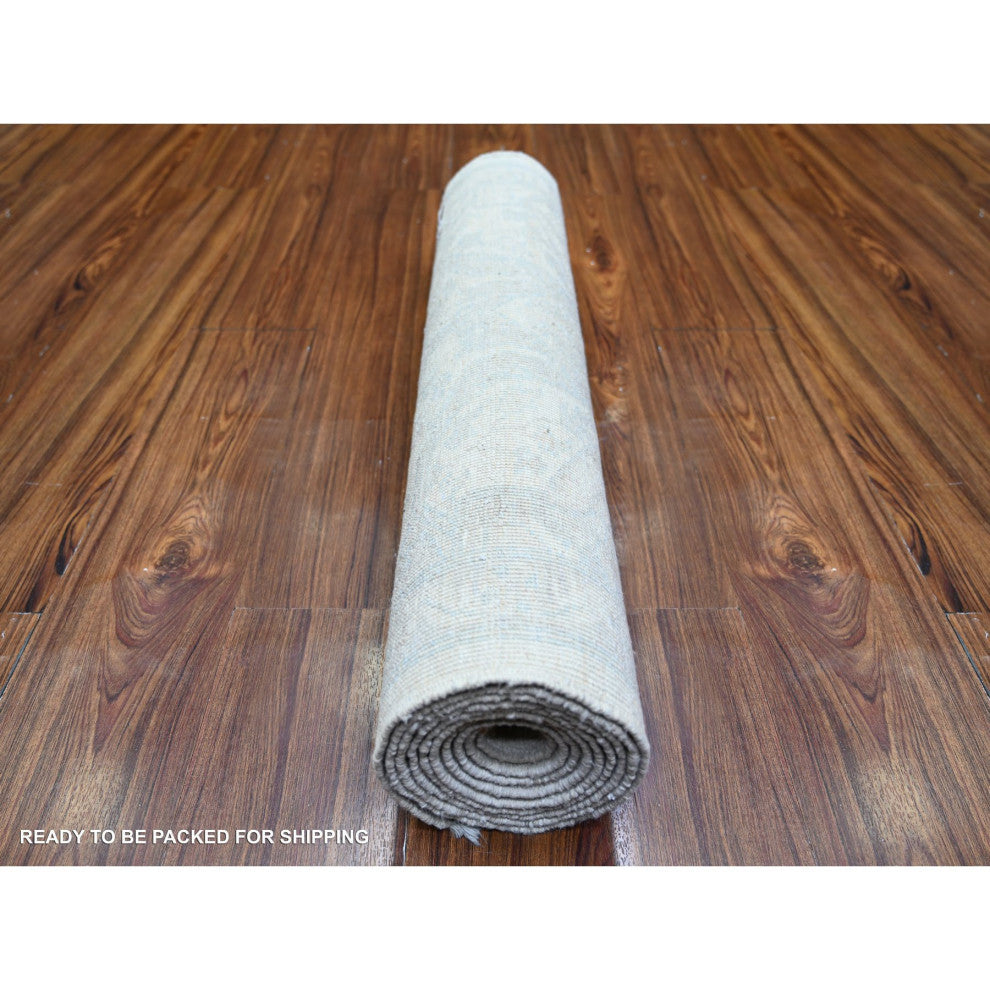White Wash Peshawar Wool Hand Knotted Oriental Rug, 2'8"x9'7"