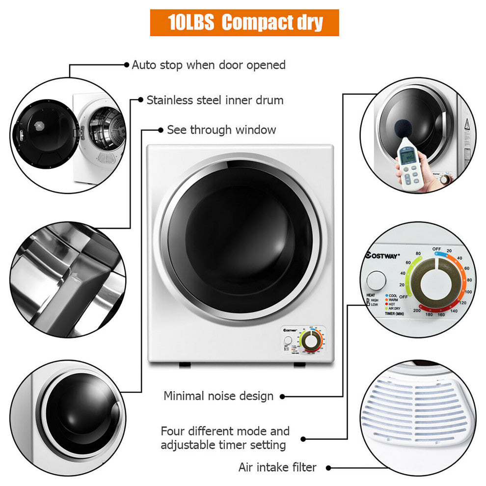 Costway Electric Tumble Cloth Dryer Stainless Steel Wall Mounted 1.5 cu .ft.