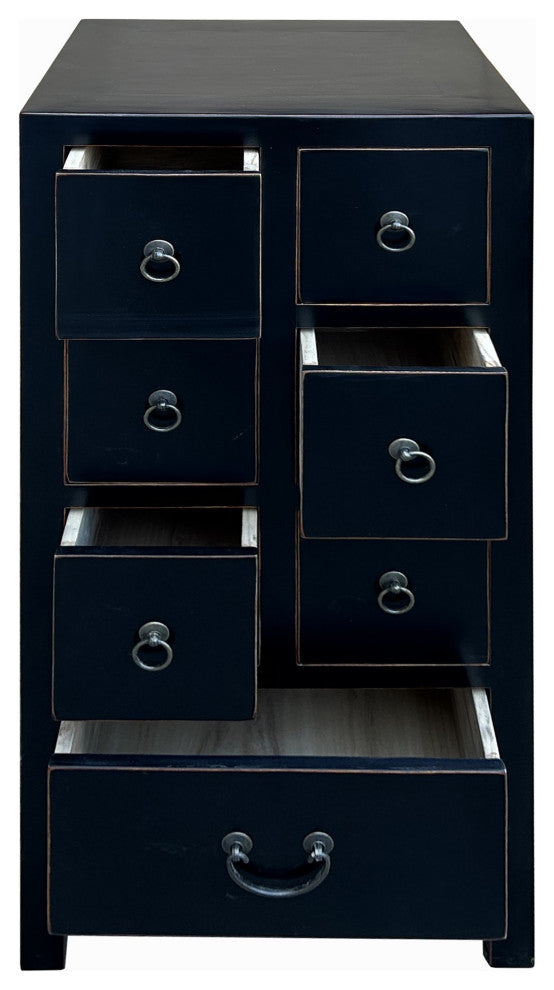 Oriental Black 7 Drawers Slim Narrow Chest Cabinet Stand Hcs7704