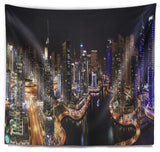 Dubai Marina View at Night Cityscape Wall Tapestry, 92"x78"